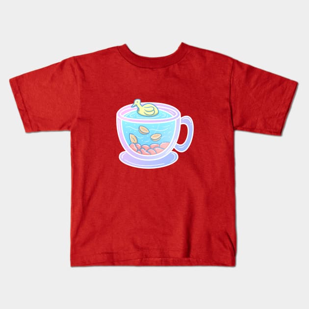 Duck and coffee cup Kids T-Shirt by happymonday